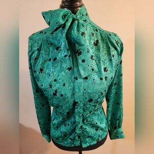 COPY - Green Floral Print Bow Blouse